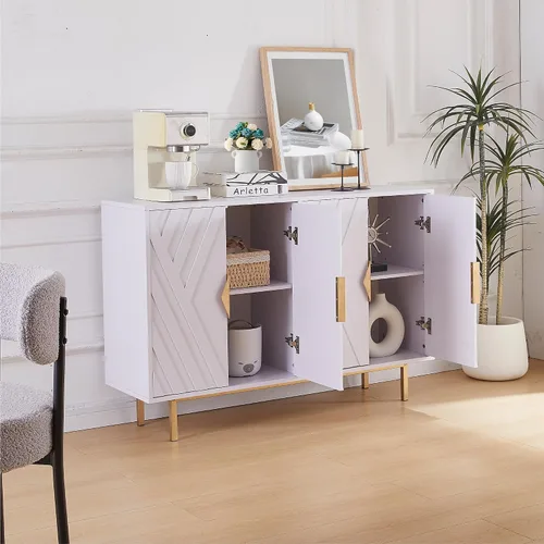 Miniatura 5 de Armarios de buffet con almacenamiento, armarios de almacenamiento decorativos con puertas acanaladas, mango y patas de metal dorado, mesa consola