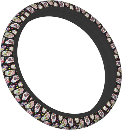 Funda para volante para mujeres y hombres, Día de los Muertos, calavera de azúcar, Halloween, colorido, protector de volante de neopreno, ajuste