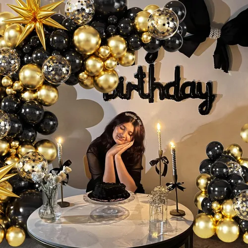 Miniatura 3 de Kit de Arco de Guirnalda de Globos Negros y Dorados, 140 Piezas de Globos de Confeti Negros y Dorados con Estrellas para Cumpleaños, Graduación, Año