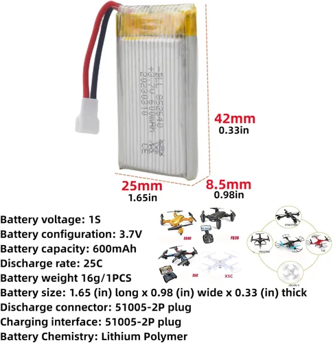 Miniatura 3 de 1 cargador de batería 5 en 1 con 5 baterías de litio de 3.7 V 600 mAh para Syma X5C X5C-1 X5 X5SC X5SW H5C V931 S5C S5W S5W SS40 FQ36 T32 T5W H42