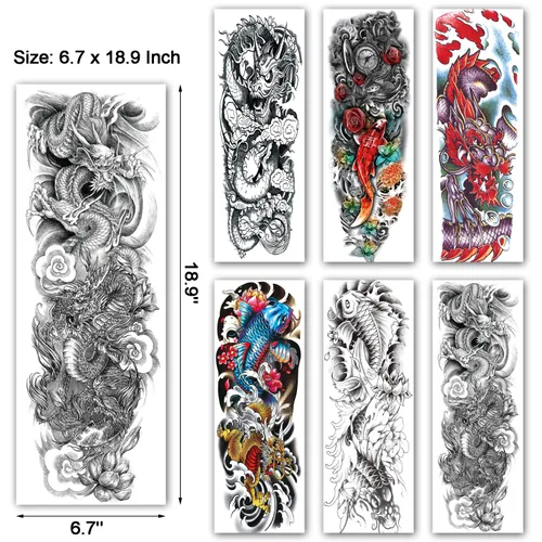 Miniatura 2 de Tatuajes temporales de manga de pez dragón, tatuajes temporales de dragón de pez falso, tatuajes de medio brazo y mangas de tatuaje extra grandes