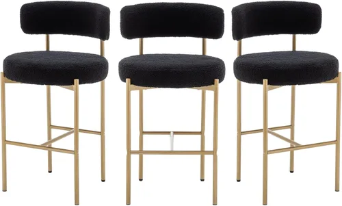 Miniatura 20 de Cinxzar Taburetes de Bar Boucle Juego de 2, Taburetes de Bar de Altura de Mostrador Beige con Respaldos, Taburetes Modernos para Isla de Cocina