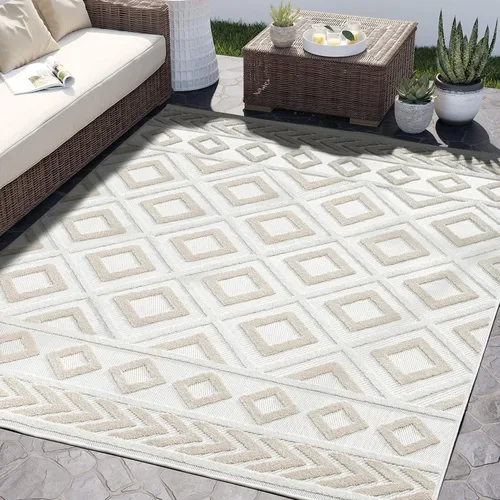 Abani Alfombras de área – Patrón geométrico moderno – Alfombra color crema para sala de estar, dormitorio, comedor, interior/exterior, fácil de