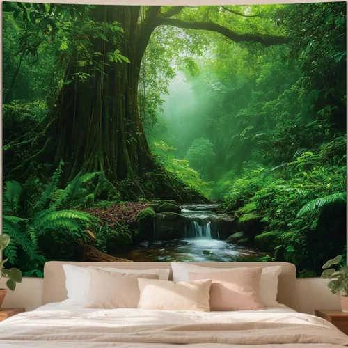 Miniatura 10 de Apdidl Tapiz de pared de bosque para dormitorio, estético, naturaleza, espacio exterior, galaxia, noche estrellada, tapiz para colgar en la pared