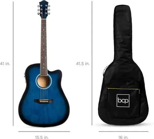 Miniatura 8 de Best Choice Products Juego de iniciación de guitarra acústica eléctrica para principiantes, de 41 pulgadas, con diseño de corte total en madera, Azul