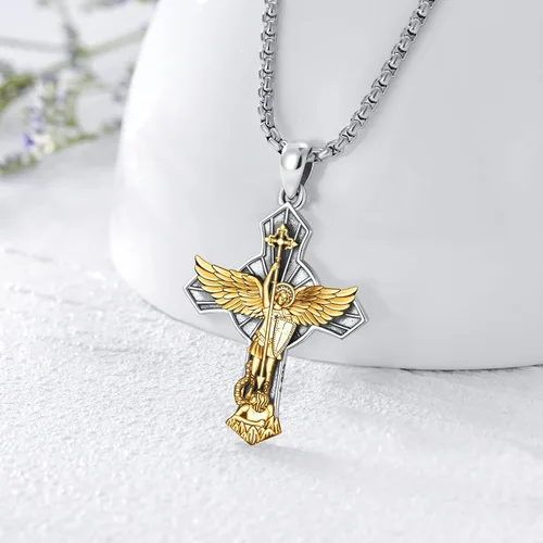 Miniatura 118 de Eusense San Miguel San Cristóbal San Benito San Judas Virgen María Collar chapado en oro 925 joyería religiosa para hombres y mujeres, collar