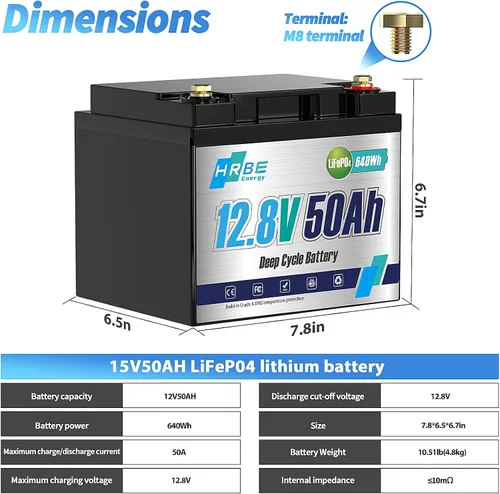 Miniatura 2 de Batería LiFePO4 recargable de 12 V 50 Ah, batería de litio fosfato de hierro y litio de más de 3000 ciclos, perfecta para RV, sistema solar, motor