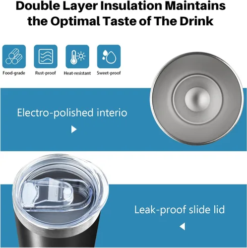 Miniatura 4 de Vaso delgado de 20 onzas con tapa y pajita, vaso de acero inoxidable aislado al vacío, taza de café de doble pared a prueba de fugas, vaso térmico