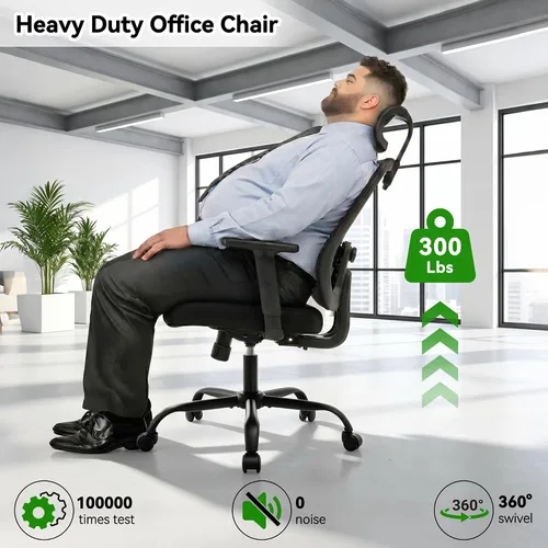 Miniatura 5 de Silla ergonómica de oficina con respaldo alto de malla, silla de escritorio de oficina con soporte lumbar ajustable, sillas de trabajo rodantes