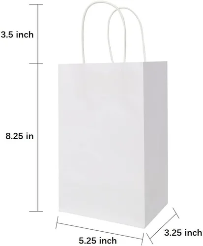 Miniatura 4 de Oikss Cada paquete de 100 bolsas de regalo de papel kraft blanco pequeño y mediano con asas a granel