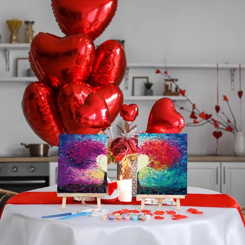 Miniatura 7 de Zhanmai 112 Piezas Kit de Sorber y Pintar para Adultos Noche de Cita Lienzo Predibujado Kit de Pintura para Parejas Pintura en Lienzo Arte