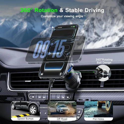 Miniatura 4 de [Esoulk] Qi2 - Cargador inalámbrico rápido para automóvil de 25 W con ventilador de refrigeración, soporte magnético de ventilación compatible