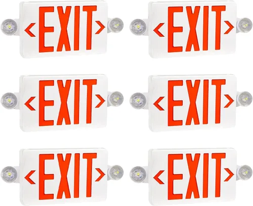 Miniatura 13 de OSTEK Señal de salida LED rojo con luces de emergencia, dos luces LED de salida de emergencia de cabeza ajustable con batería de respaldo, lámpara