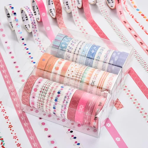 Miniatura 5 de Juego de 12 rollos de cinta adhesiva Washi de 0.315 in de ancho, 6.6 pies de cintas decorativas multipatrón, para suministros escolares