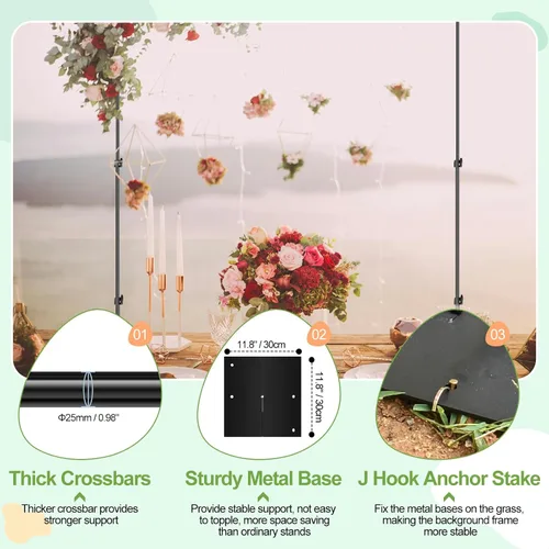 Miniatura 5 de FUDESY Soporte de fondo resistente, 10 x 10 pies ajustable para fondo de fotos, kit de sistema de soporte con base de acero, kit de soporte de fondo