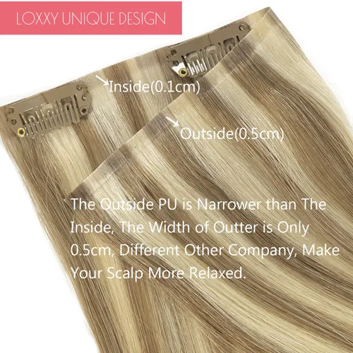 Miniatura 6 de Loxxy Extensiones de cabello humano sin costuras con clip para mujer, ultra invisible, trama de poliuretano, extensiones de cabello con clip