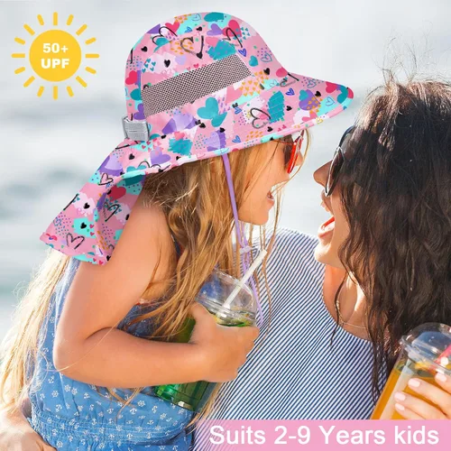 Miniatura 137 de Sombrero de sol para niños, protección UV, unicornio, verano, playa, jugar con ala ancha, solapa para el cuello para niñas y niños