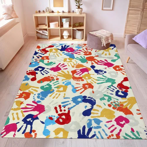Miniatura 9 de STARUIA Alfombra de Área Colorida, Alfombra de Aula de 5'x7' para Niños, Alfombras Lavables con Salpicaduras de Pintura para Sala de Juegos, Tinta