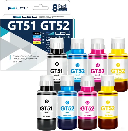 LCL Botella de tinta de repuesto compatible para GT51 GT52 GT5810 5820 5811 5821 5822 118 310 311 315 318 319 410 411 415 416 418 419 (paquete de 8