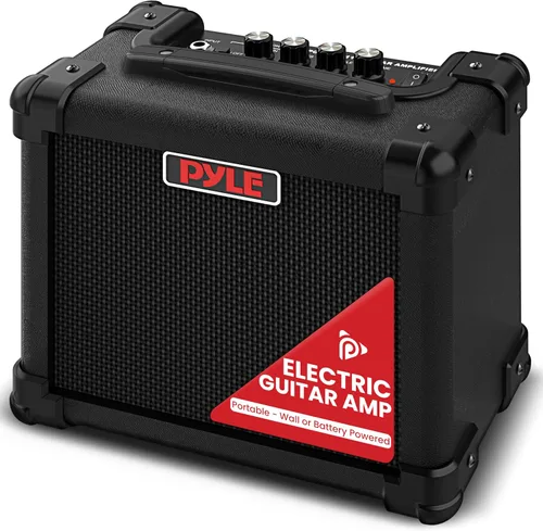 Pyle Amplificador portátil de guitarra eléctrica, batería o pared, 10 vatios, mini amplificador de instrumento con altavoz de alta definición de 5