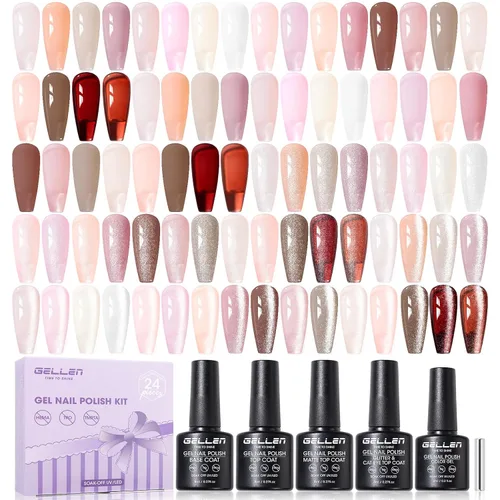 Miniatura 10 de GELLEN Juego de 24 esmaltes de uñas de gel, 20 colores de esmalte de gel UV, rojo, azul, verde, Hema TMPTA TPO 3 libre con capa base y capa superior