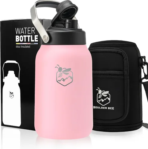 Miniatura 9 de Boulder Bee Botella de agua aislada Jarra de agua de medio galón con asa Acero inoxidable de 64 onzas con bolsa de transporte Doble vacío