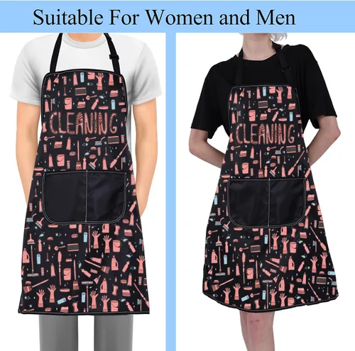 Miniatura 4 de FUSTMW Delantal con bolsillos, regalo de limpieza de casa, talla única, multicolor, moda, mujer (uso profesional y doméstico)