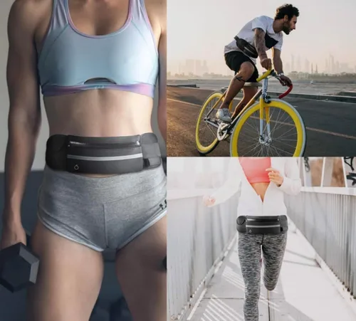 Miniatura 5 de Bolsa deportiva de cintura, impermeable, ligera, rayas reflectantes, tres bolsillos para teléfono, llaves, tarjeta de débito/crédito y una botella
