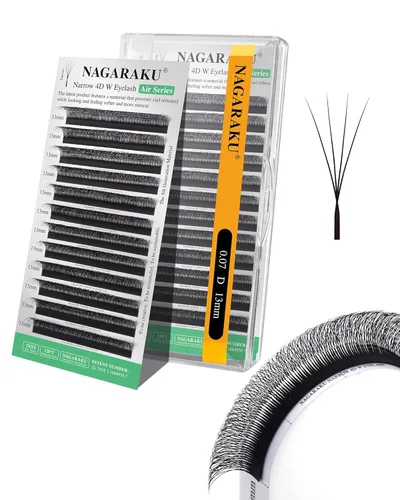 Miniatura 339 de NAGARAKU Extensiones de pestañas Double Tips 4D W, suministros con puntas dobles, gruesas con rizado D de 0.07 mm, bandeja mixta 8-15 mm, 0.07-D
