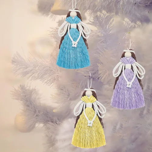 Miniatura 7 de FREEBLOSS Juego de 5 juegos de macramé de ángel, adorno colgante de ángel de hadas, decoración bohemia para colgar en la pared, macramé, kit