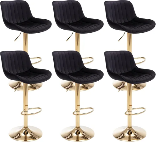 Miniatura 13 de Juego de 4 taburetes de bar giratorios de terciopelo con respaldo y reposapiés, sillas de bar doradas modernas ajustables para isla de cocina, bar