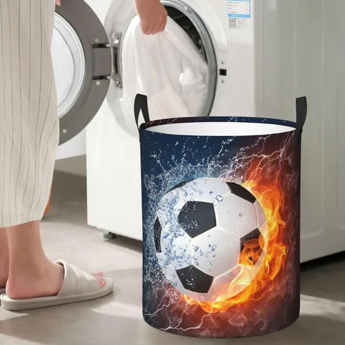 Miniatura 6 de Balón de fútbol redondo en fuego y agua cesta de lavandería deportiva cesta de almacenamiento de fútbol juguetes organizador de ropa para el hogar