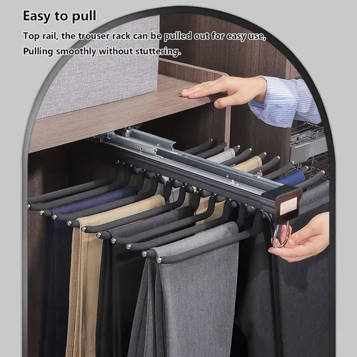 Miniatura 7 de Perchero extraíble de doble fila, 20 brazos, estante de acero para pantalones, organizador de pantalones extraíble, colgador de pantalones montado