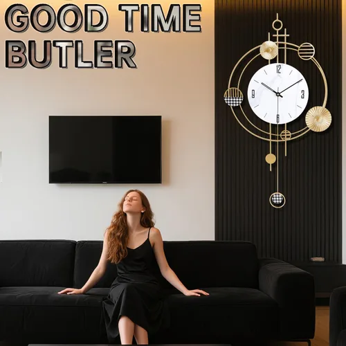 Miniatura 9 de Reloj de Pared para Sala de Estar, Cuarzo de Calidad Silenciosa Operado con Batería con Péndulo, Relojes de Pared Grandes Analógicos para Sala