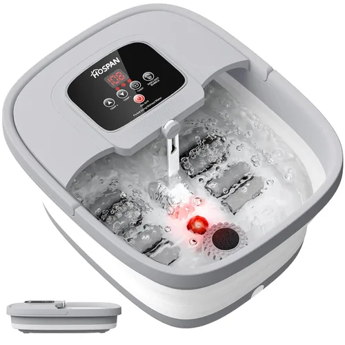 Miniatura 9 de HOSPAN Tina de pies plegable con calor, burbujas, luz roja y control de temperatura, masajeador de baño de pies con 8 rodillos de masaje shiatsu
