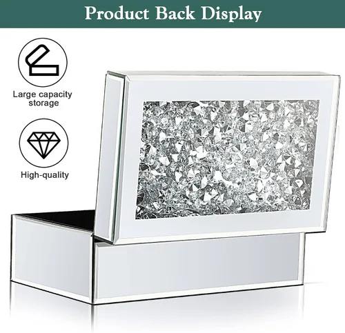 Miniatura 4 de Kenning Caja Organizadora de Joyas de Lujo con Espejo de Vidrio Triturado en Plata para Mujeres, Caja Organizadora de Anillos de Lujo