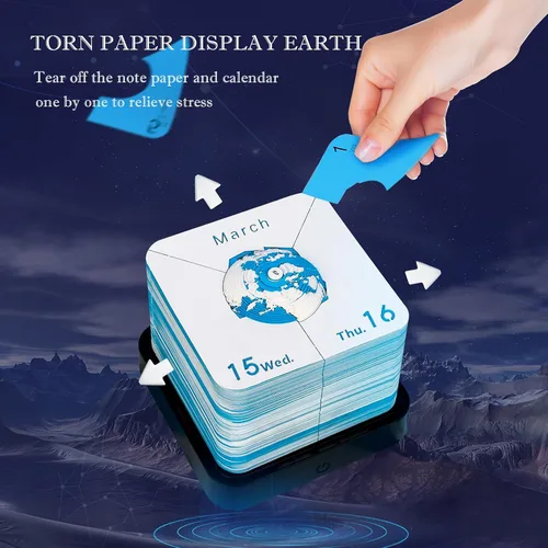 Miniatura 4 de Bloc de notas con calendario de piezas de tiempo 2026, calendario de escritorio 3D Earth 2026, bloc de notas con luz, calendario artístico 3D