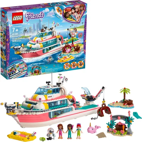 LEGO Friends Rescue Mission Boat 41381 Kit de construcción de barco de juguete con mini muñecas y criaturas marinas de juguete, juego de rescate