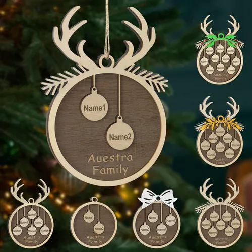 Miniatura 36 de Adornos de Navidad personalizados, familia de 1 nombre, adornos de Navidad de madera personalizados, decoración personalizada, decoración de árbol