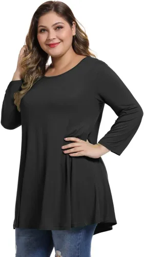 Miniatura 2 de MONNURO Blusa básica de manga 34 para mujer, estilo casual, ajuste holgado, talla grande, túnica