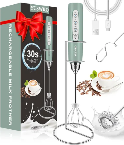 Miniatura 32 de YUSWKO - Espumador de leche recargable de mano con 3 cabezas, mezclador de bebidas con 3 velocidades ajustables para latte, cappuccino, chocolate