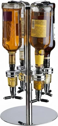 Miniatura 4 de Godinger Dispensador giratorio de licor de 3 botellas, estante para botellas de acero inoxidable