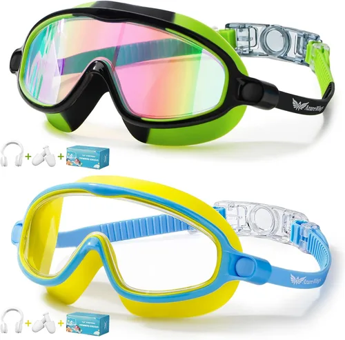 Miniatura 12 de Paquete de 2 gafas de natación para niños, sin fugas, antivaho, anti-UV, para niños y niñas de 4 a 14 años Espejo verde y espejo negro