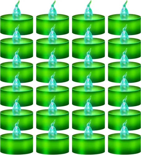 Miniatura 7 de Paquete de 24 velas de té con llama parpadeante roja (fuente de luz LED roja), velas que funcionan con pilas para Navidad, boda, fiesta, día de San