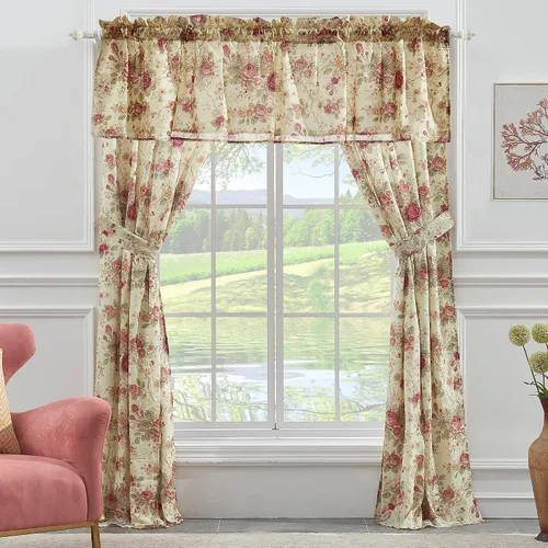 Miniatura 5 de Greenland Home Antique Rose - Tratamiento de ventana 100% algodón, par de paneles + cenefa, color azul