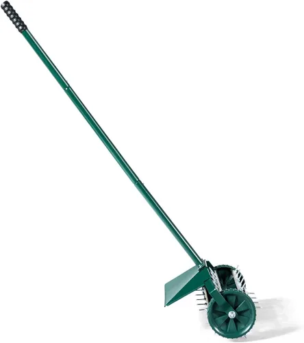 Miniatura 8 de Goplus Aireador de césped rodante, 18 pulgadas para jardín y patio, con púas de empuje giratorias, para aireación de suelo, herramienta de aireación