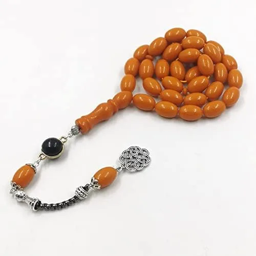 Miniatura 3 de Tasbih - Rosario musulmán de resina naranja con accesorios de piedra de ónix, pulsera de pavo, cuentas de oración islámica
