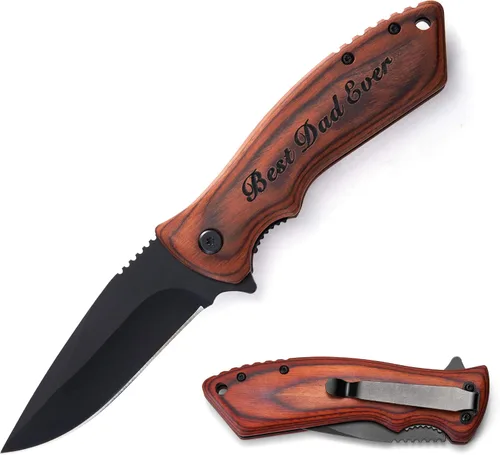 Miniatura 12 de Cuchillo plegable de bolsillo personalizado grabado con caja de madera para novio, marido, papá, hijo, cuchillo de caza de pesca único para hombres