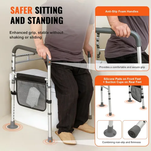 Miniatura 3 de VEVOR Barandilla de seguridad para inodoro, marco de asiento de inodoro plegable, ajustable y desmontable para la mayoría de los inodoros, capacidad