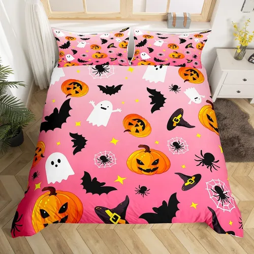 Miniatura 11 de Manfei Juego de funda de edredón con diseño de calabaza, tamaño individual, funda de edredón con 1 funda de almohada, juego de ropa de cama de 2